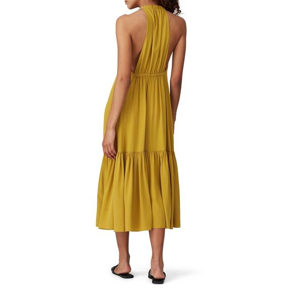 Tibi Eco Silk Yellow Sleeveless Halter Flounce Shift Midi Dress Size 8 - Picture 3 of 12
